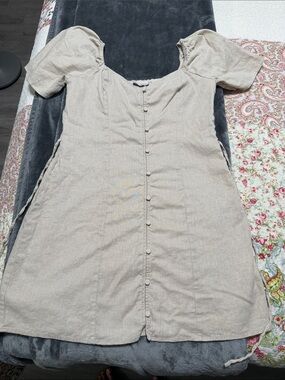 Abercrombie & Fitch Beige Button-Front Mini Dress